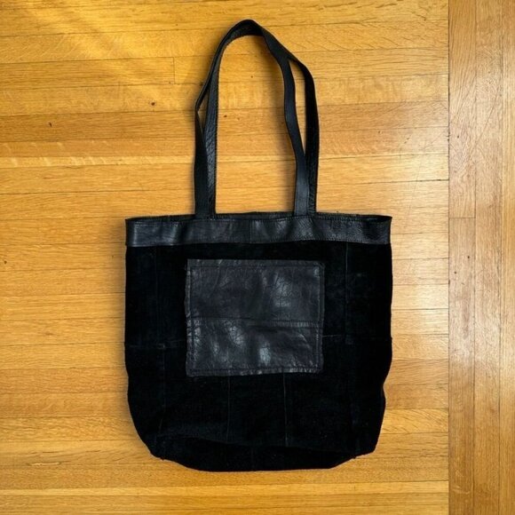 Anthropologie Day & Mood Heather Tote Bag Black Pebbled Leather Silver Hardware - Picture 6 of 10